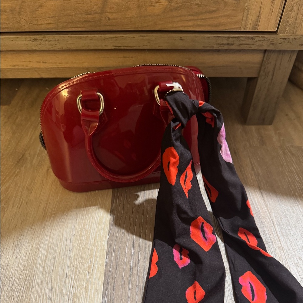 Betsy Johnson Elegant Red Handbag with Scarf Accent